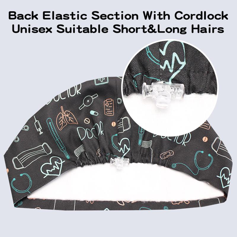 Cartoon Printed Nursing Caps Men Women Medical Hats Adjustable Long Hair Pet Dental Clinic Doctors Scrub Hat