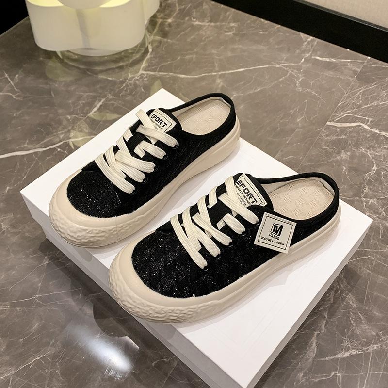 Baotou Half Slippers Women's New Spring and Summer Outer Wear Old Beijing Cloth Shoes Without Heels Women's Cloth Drag Casual One Pedal