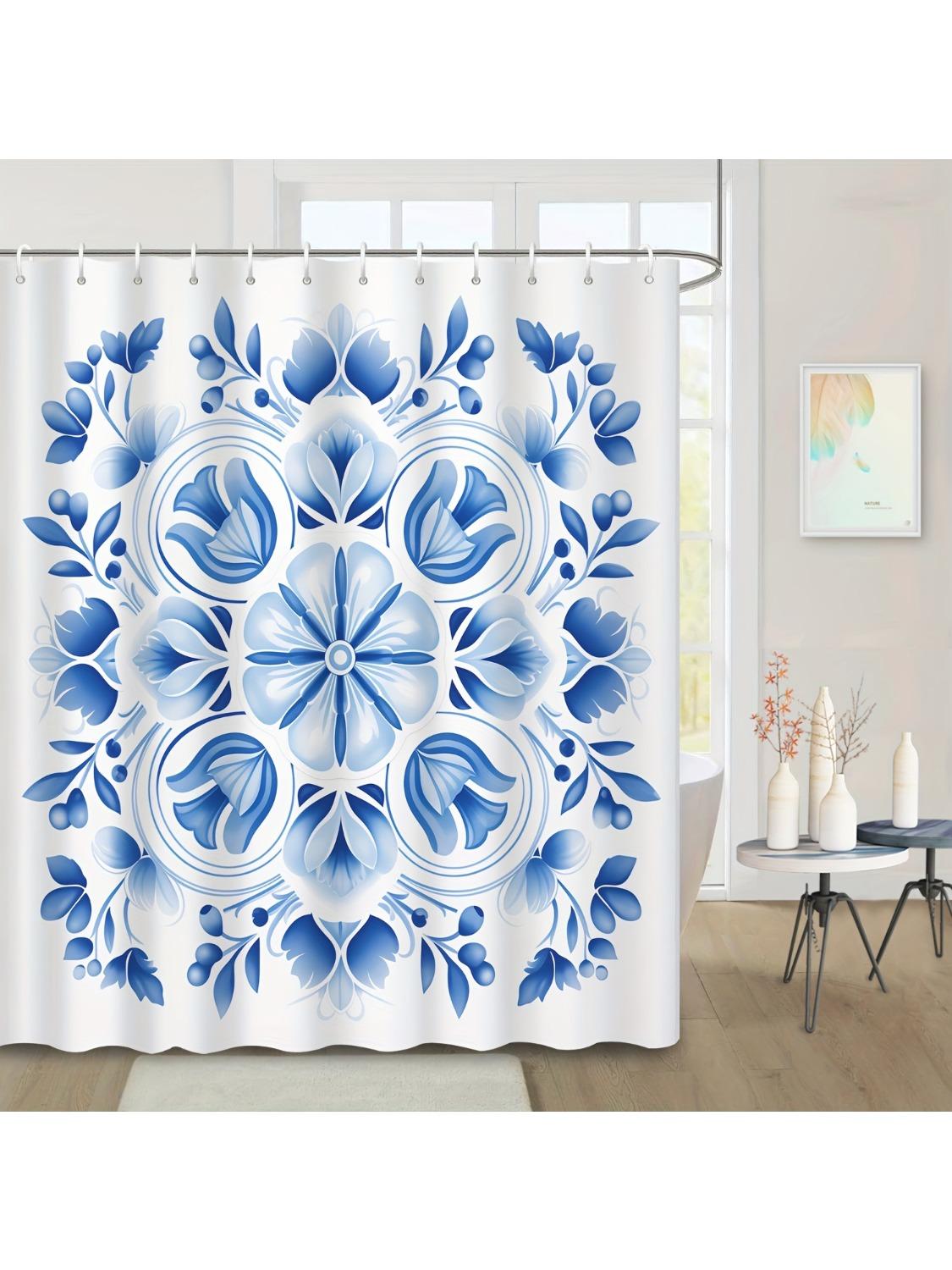 

Blue Floral Waterproof Shower Curtain, 100% Polyester, Machine Washable, Grommet Top, Hotel & Apartment W60H190(CM)-1 Pcs
