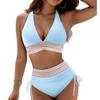 Women's Sexy Deep V Backless Solid Color Bikini Swimwear