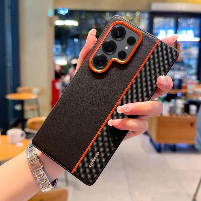 

Colorful Faux Leather Red Lens Ring Raised Protective Lens Case For Samsung S25 Edge S25 Ultra Galaxy S24 + Camera Protect Cover Galaxy S24+