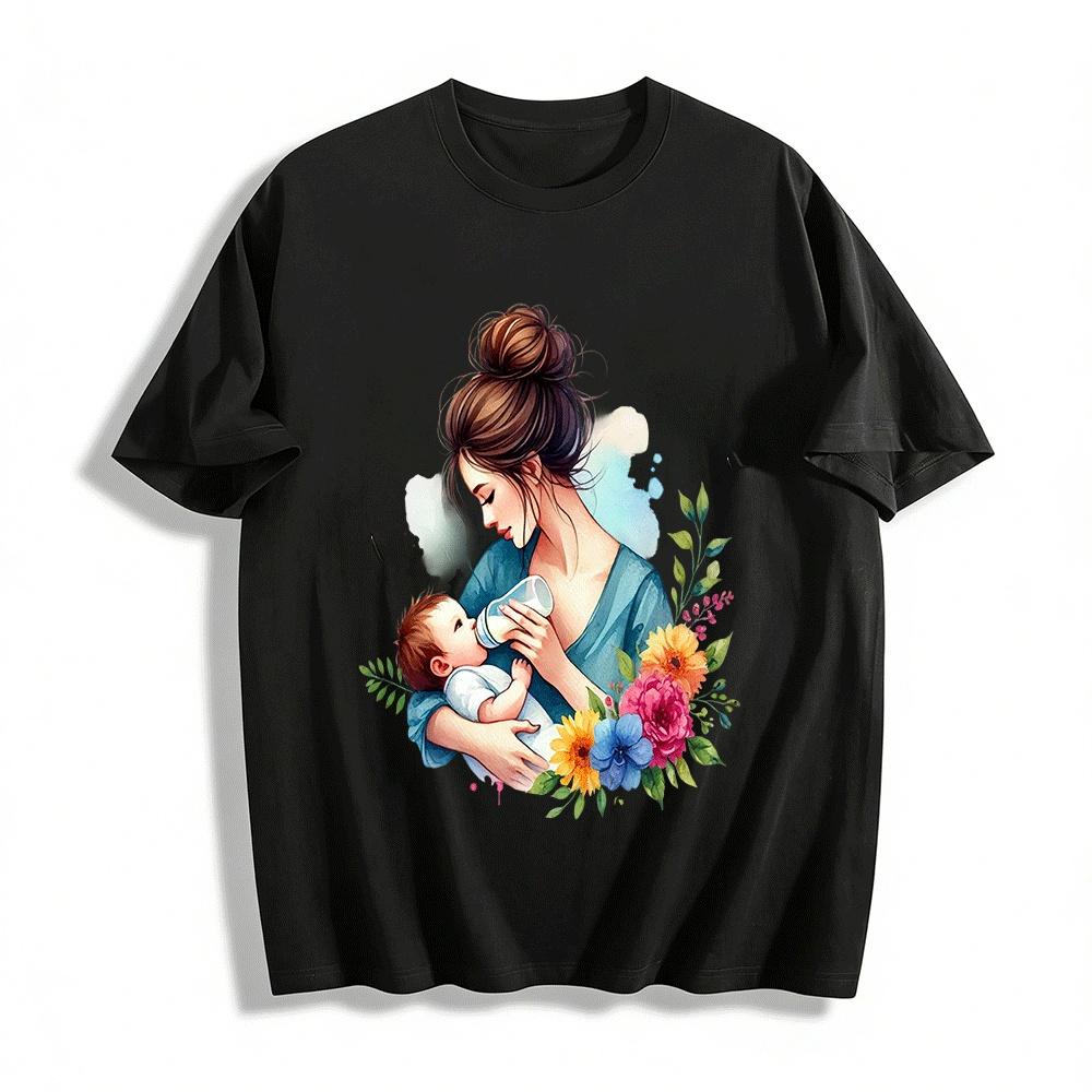 

Warm Parent-Child Style Mom Holding Baby Print Casual Top Pure cotton T-shirt XXS