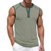 Men Sleeveless Henley Shirt Casual Athletic Tank Top Button Front Muscle Fit Summer Workout Shirt for Outdoor Sports