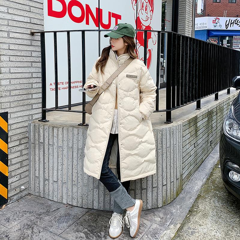 

Осенние и зимние пуховые и хлопковые куртки, средней и длинной длины, модная женская одежда, корейская версия, свободная ромбовидная сетка, хлопковая куртка M белый