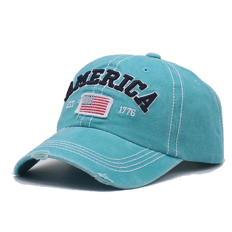 American flag alphabet baseball cap holes washed old hat men's cap