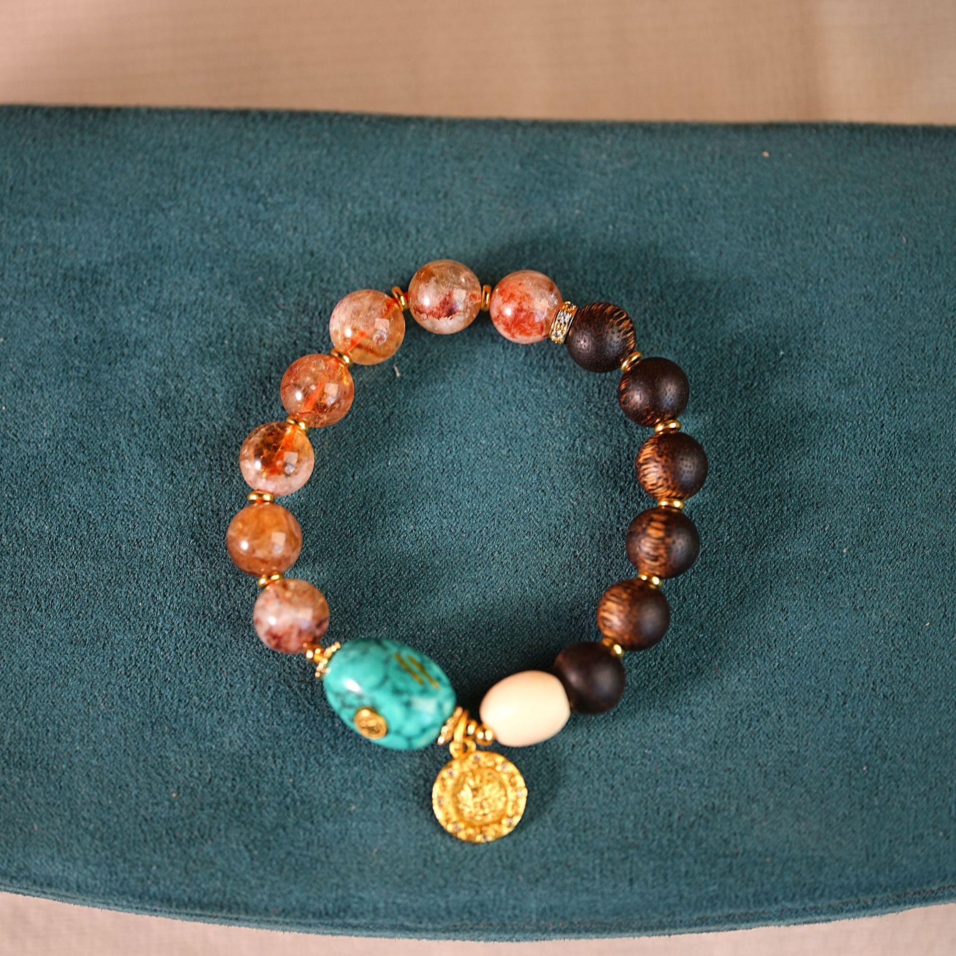 

Elegant Chinese Beaded Agarwood & Crystal Bracelet with Retro Pendant for Women