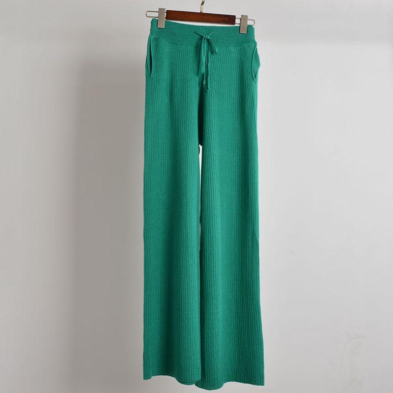 

Spring & Fall Wide Leg Knitted Casual Pants Women Elastic High Waist Loose and Slimming Straight Mopping Pants Everyday Joker Pants Lake Blue Green M