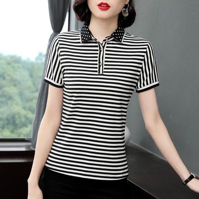 Fashion Basic Striped Blouse Female Clothing Polka Dot Turn-down Collar Spliced Summer Short Sleeve Casual Korean Button Shirt