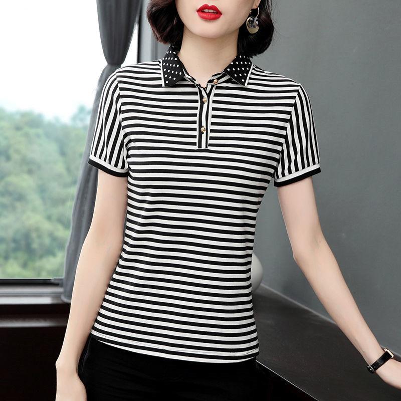 

Модная базовая полосатая блузка женская одежда в горошек отложной воротник вставная летняя с коротким рукавом повседневная корейская рубашка на пуговицах XXL белый