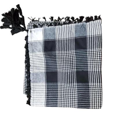 Palestinian Khufiya Scarf Black White Arabic Shemagh with Tassels Birthday Gift.