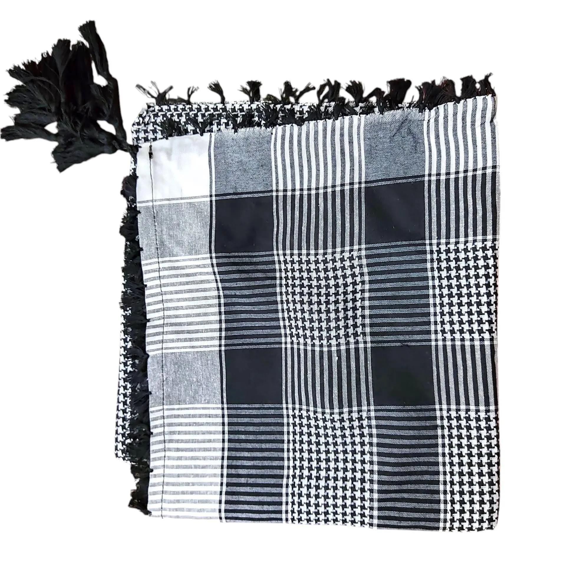Palestinian Khufiya Scarf Black White Arabic Shemagh with Tassels birthday Gift.