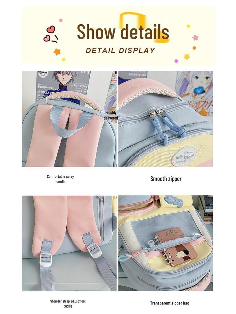 Kolorowy damski plecak szkolny Ita: Uroczy, Przestronny, Przezroczysty Plecak na Odznaki