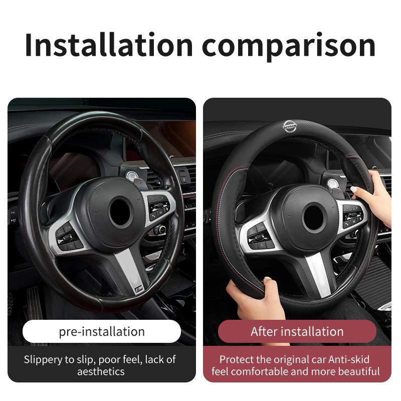 CIZQOI1 Car Steering Wheel Cover Leather Anti-slip Breathable Accessories For Nissan Pulsar Skyline Patrol Navara Micra X-Trail