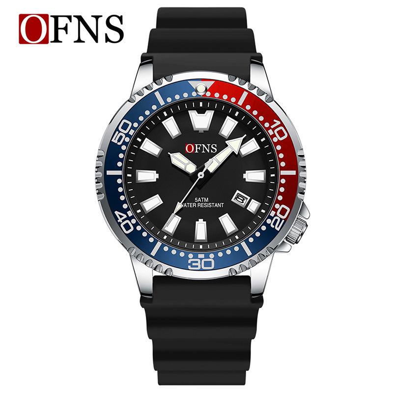 Oufannishi Waterproof Quartz Men's Watch with Luminous Dial, Rotating Bezel, and Calendar