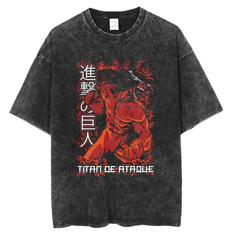 Attack on The Giant 2026 New Hot Anime Joint Official T-shirt Washed Old Retro Pure Cotton High Street Trend Unisex Y2K Harajuku