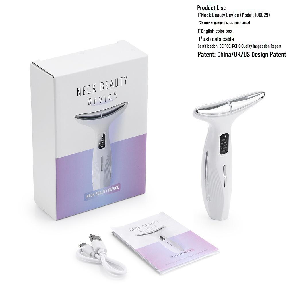 EMS Microcurrent Neck Massager and Facial Rejuvenation Device with Sonic Vibration and Color Light Therapy