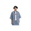 Letter Print Single-Breasted Loose Denim Short Sve Shirt Men Shirts Light-Blue LMT007461203412A05310