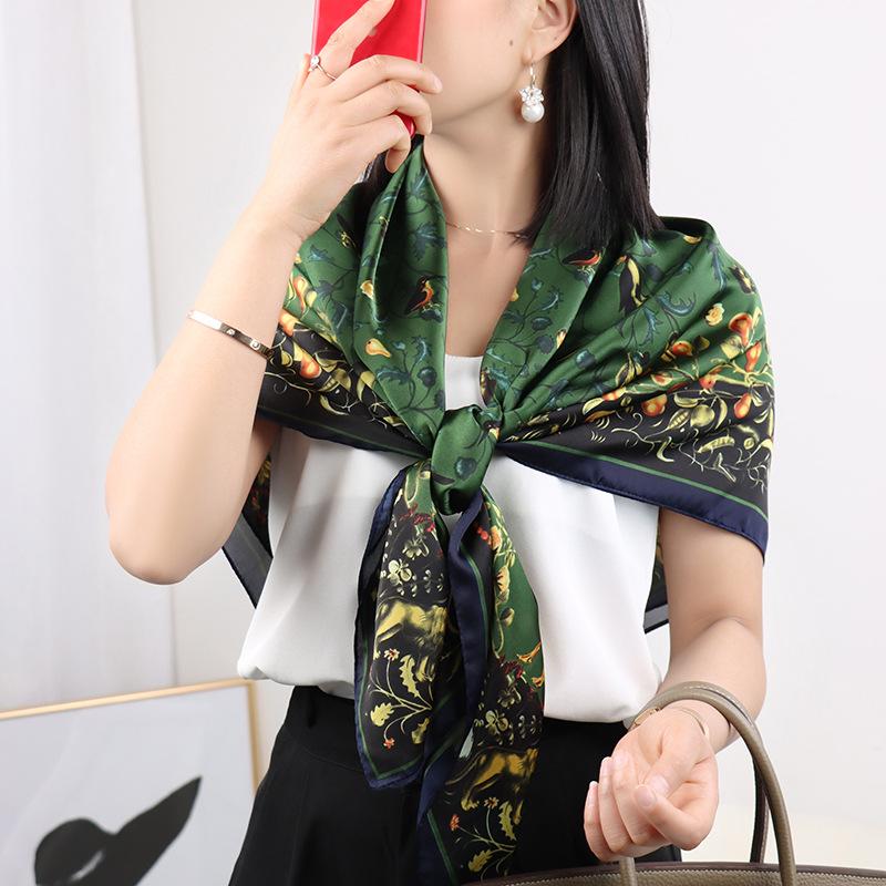 New Summer Large 110Cm Square Scarves Women Fashion Silk Scarf Foulard 45Inch Office Ladies Shawl Bandanna Muslim Hijab