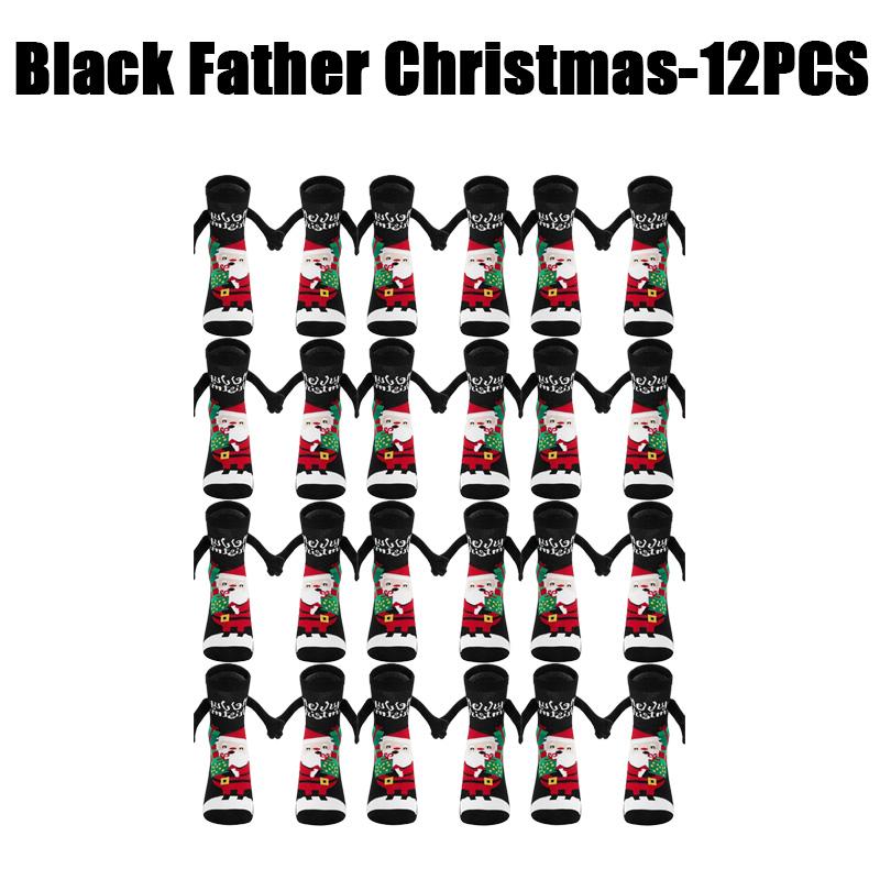 12PCS Christmas Socks Fall and Winter Cotton Magnet Hand-holding Socks Mid-calf Socks Cute Couple Socks Cartoon Christmas Socks