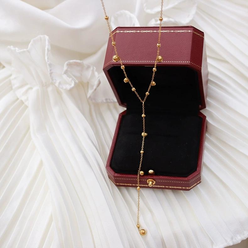 LT-P794 Ins Cold Style Trendy Bead Long Tassel Necklace Women's Collarbone Neck Chain Sweater Chain Stainless Steel Party