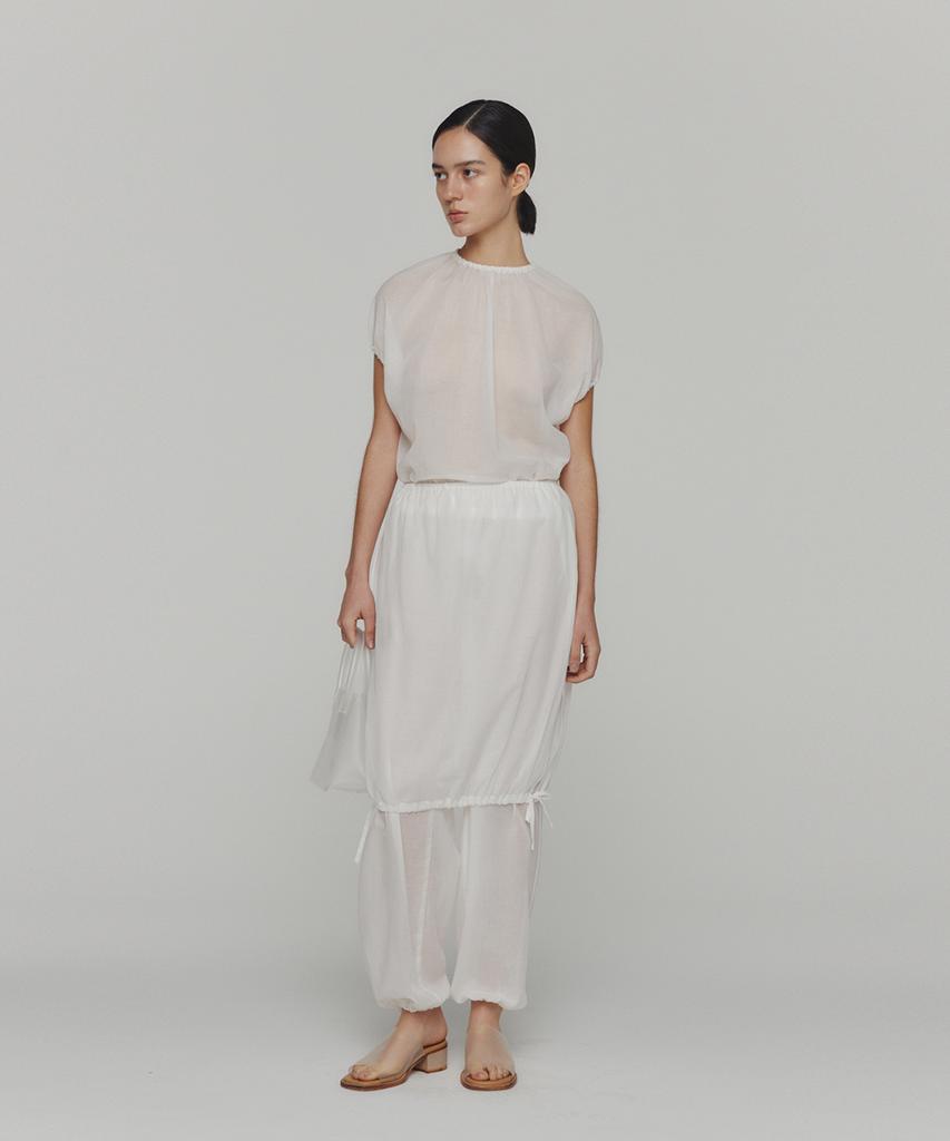 Amomento Sheer Volume Shirring Top_White