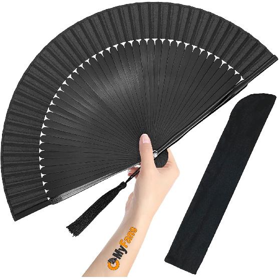Hand Fan for Women Foldable - Folding Chinese Japanese Vintage Bamboo Silk Fan - Ideal for Hot Flashes, Church, EDM, Festivals, Dancing and Gifts