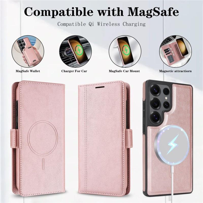Samsung S25 Wireless Magnetic Leather Case with Card Slots for S24/S23 - High-End Protective Wallet