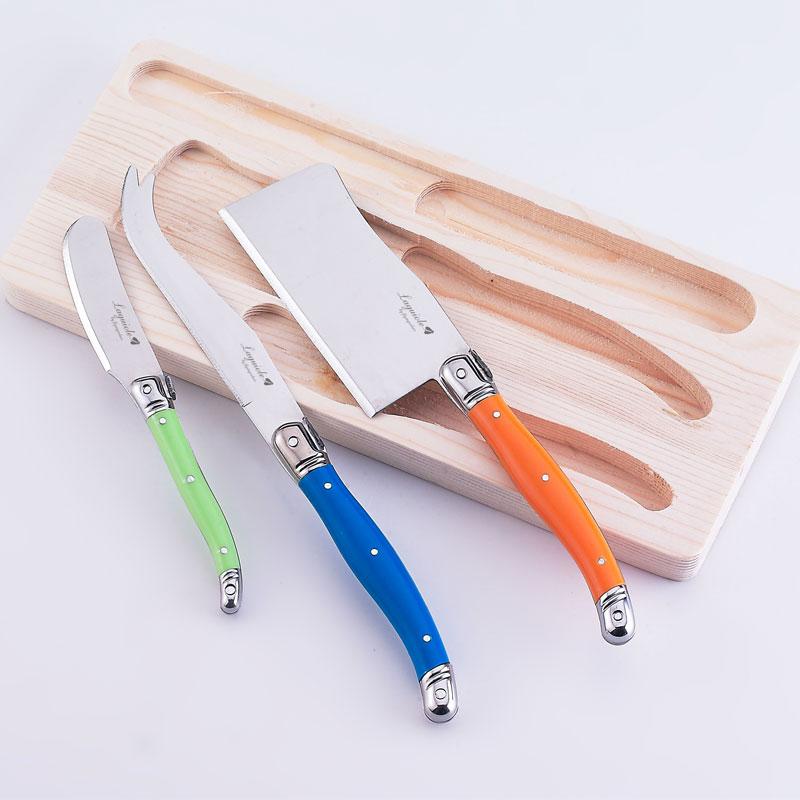 

3pcs Stainless steel Cheese Knife Slicer Butter Knives Spreader in Wood Base Rainbow Cutlery Black Kitchen Tool Utensils