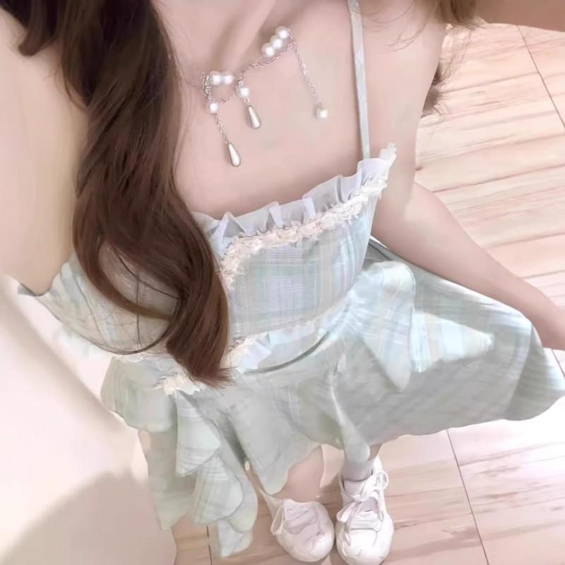 Light Green Asymmetrical Hem Chiffon Cami Dress Women 2025 Beach Vacation Outfit Slim Fit Sleeveless Mini