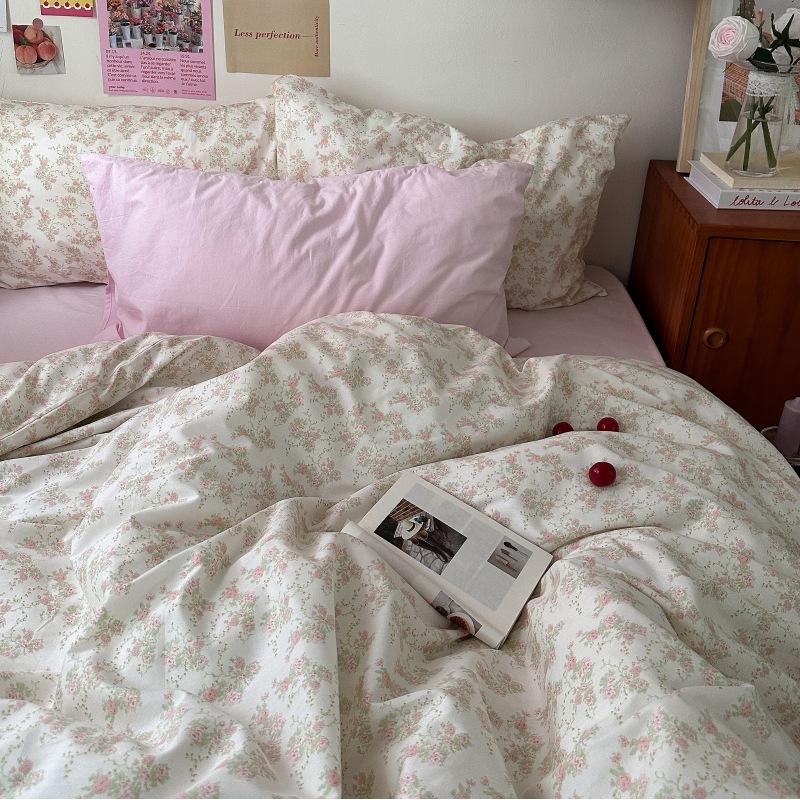 French Style Retro Printed Bedding Rural Style Duvet Cover Solid Color Dust-proof and Easy To Clean Mattress Protective Covers Envelope Pillowcase