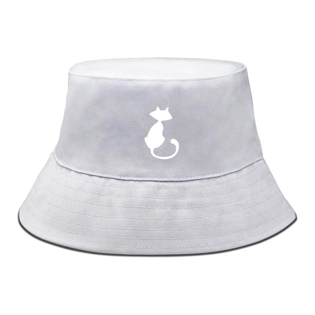 Bucket Hat With White Cat Print , Animal Fisherman Hat Spring Fashion Beach Basin Cap