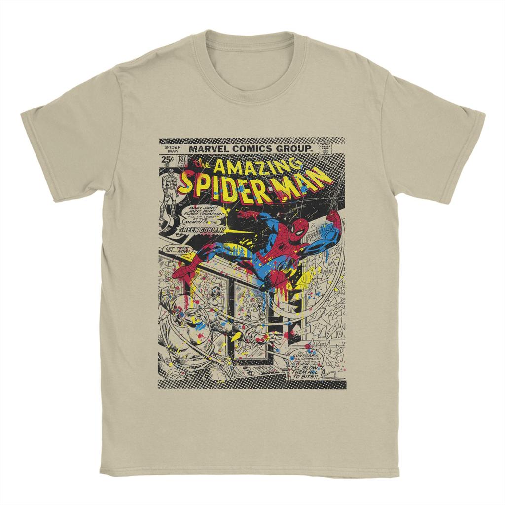 Genuine Licensed Spider-Man Retro Splat Comic Men's Retro T-Shirt O Neck Short Sleeve T-Shirt TopLoose Plus Size