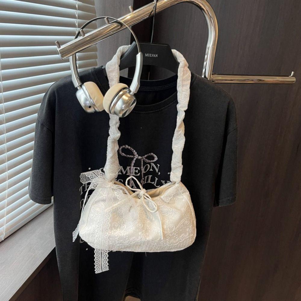 Tote Bag Lace Shoulder Bag With Ribbon Large Capacity Bag Storage Bag Simple Canvas Handbag  Work