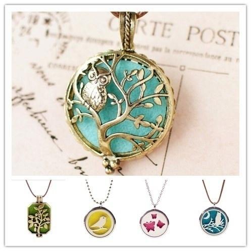 Aromatherapy Necklace Stainless Steel Tree of Life/Flower/Bird/Butterfly Pattern Locket Pendant Oils tree