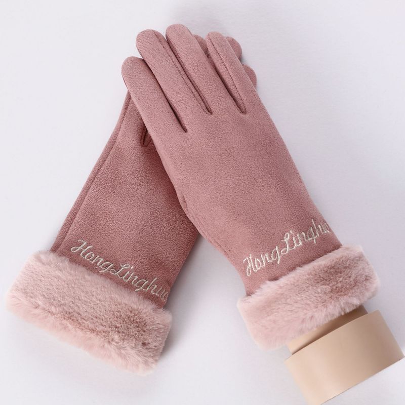 

Женские замшевые морозостойкие перчатки-варежки в K-стиле Letter Suede-Pink (Medium Thick Special) One size