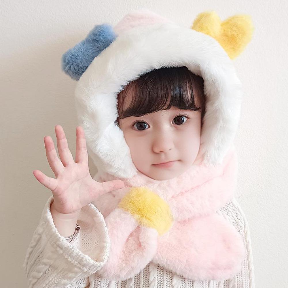 Windproof Winter Baby Hat Scarf Plush Infant Beanies Cap Cute Kids Hat Hooded Scarf