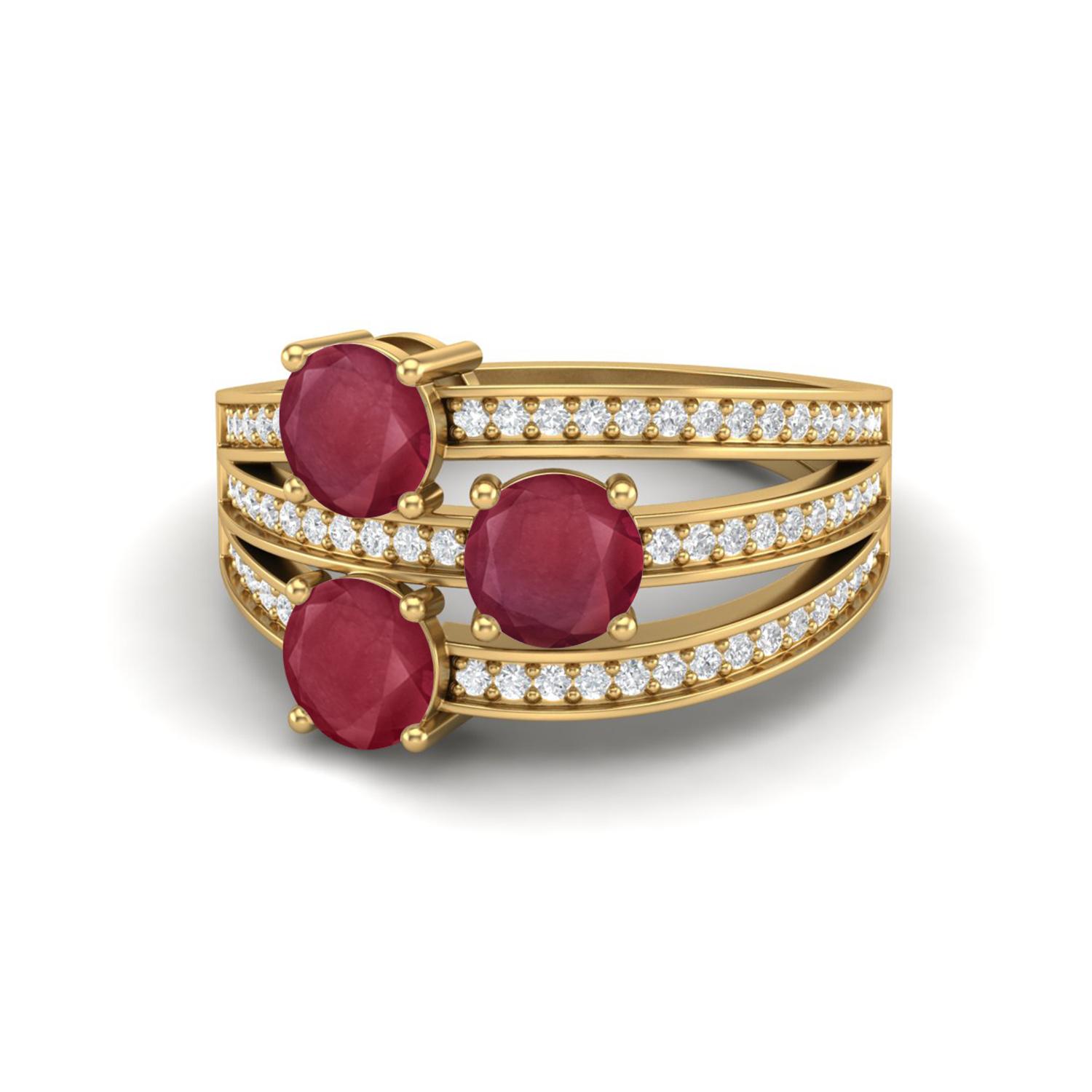 2.52 Carat Round Shape Ruby 925 Sterling Silver Gold Vermeil Three Stone Engagement Solitaire Ring 7