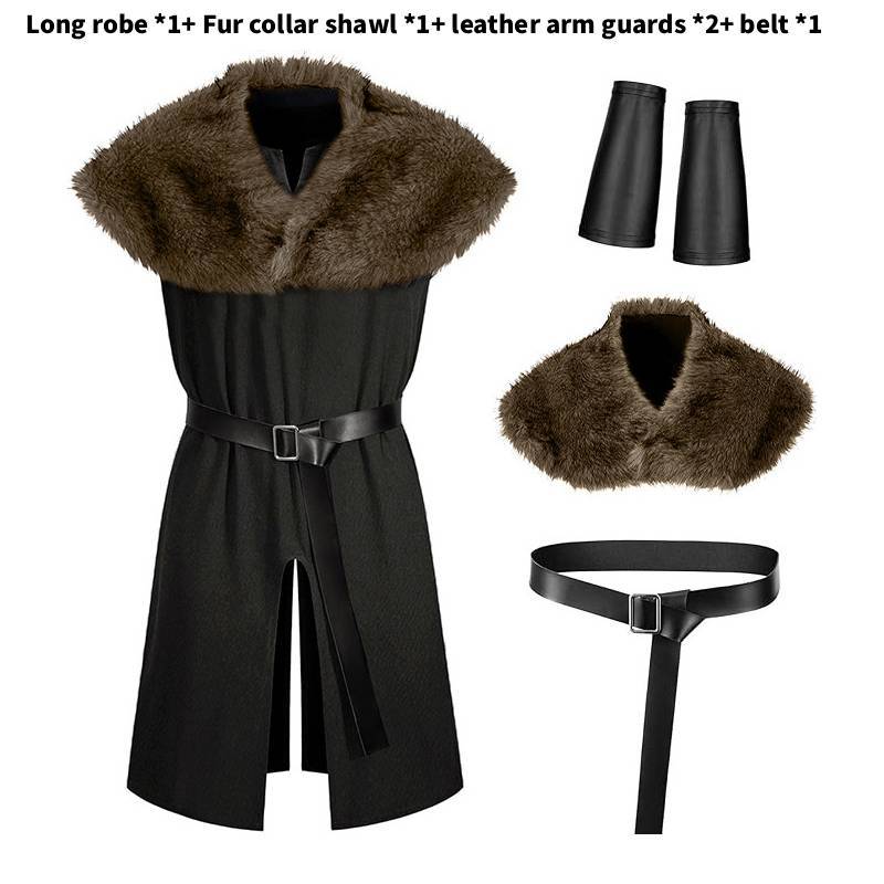 Medieval Knight Costume With Faux Fur Collar For Cosplay And Halloween Role Play