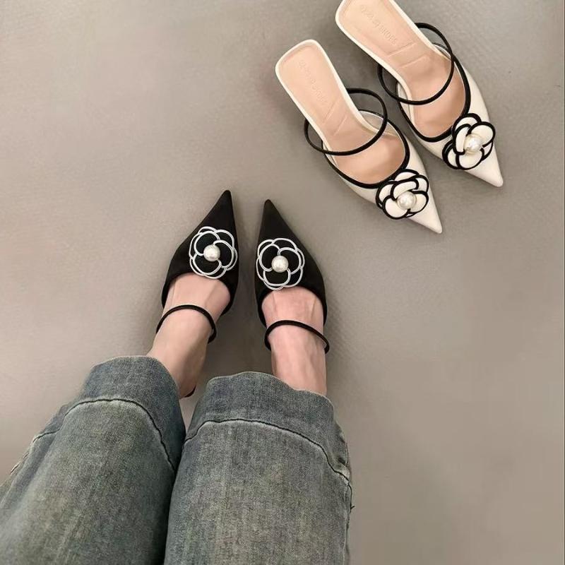 Fashion 2025Hot sale Summer Women Slippers High Heel British Style Pointed  Banquet and Professional Wear  Casual Sandals