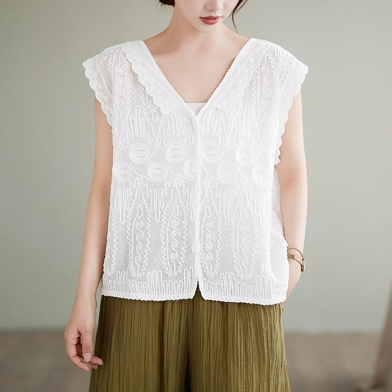 DIMANAF 2025 Summer Women O-Neck Lace Short Cardigan White T-Shirt Basic New Fashion Tops Tees Casual Loose