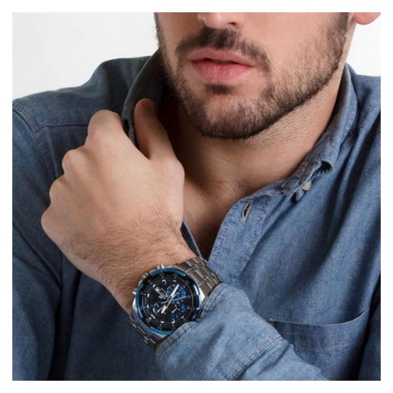 Casio EDIFICE Unicorn Classic Three Eyes Waterproof Watch Quartz Movement Steel Strap Japanese and Korean Watch Men's Watch Blue Dial EFR-539D-1A2