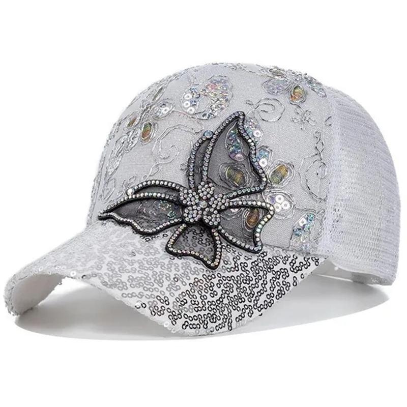 Bling Bling Lentejuelas Mariposa Gorra De Béisbol para Mujeres Niñas Verano Transpirable Snapback Gorras Parasol Viseras Sombrero De Sol Sombreros De Protección UV