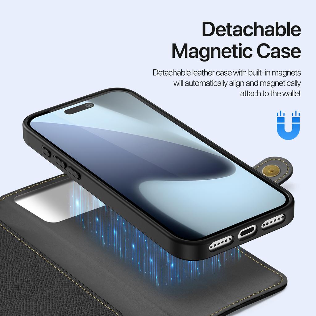 For iPhone 17 Pro Max Case DUX DUCIS Lawa Series Detachable Magnetic Cowhide Leather Cover Zipper Wallet
