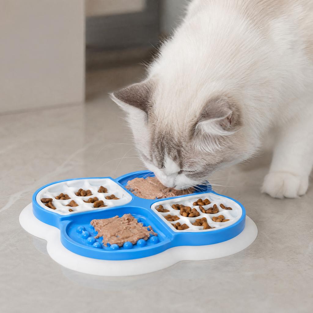 Pet Slow Feeder Lick Silicone Suction Pad for Cats and Dogs Blue and