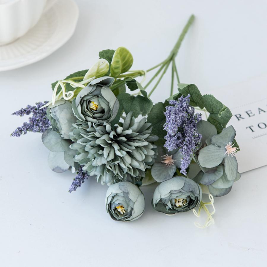 Artificial Hydrangea Flowers Scrapbooking Silk Tea Rose Buds Bouquet Vase Home Room Decor Wedding Diy Festival Garland Accessory
