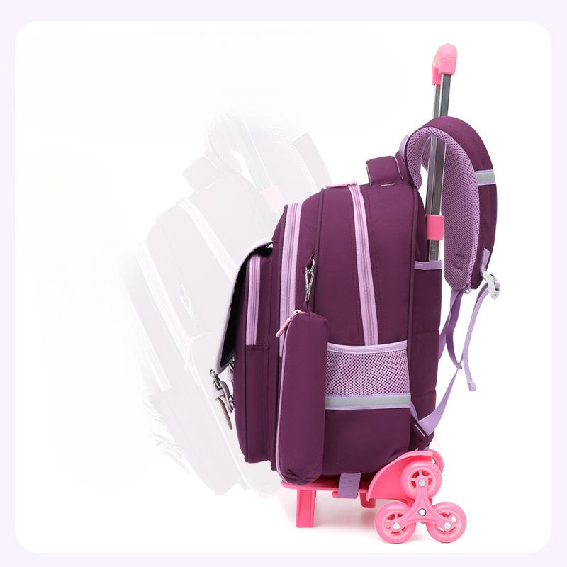 Girls' New Base Climbing Stairs Girls Princess Children's Trolley Schoolbag Primary School Students Burden Reduction Waterproof Backpack