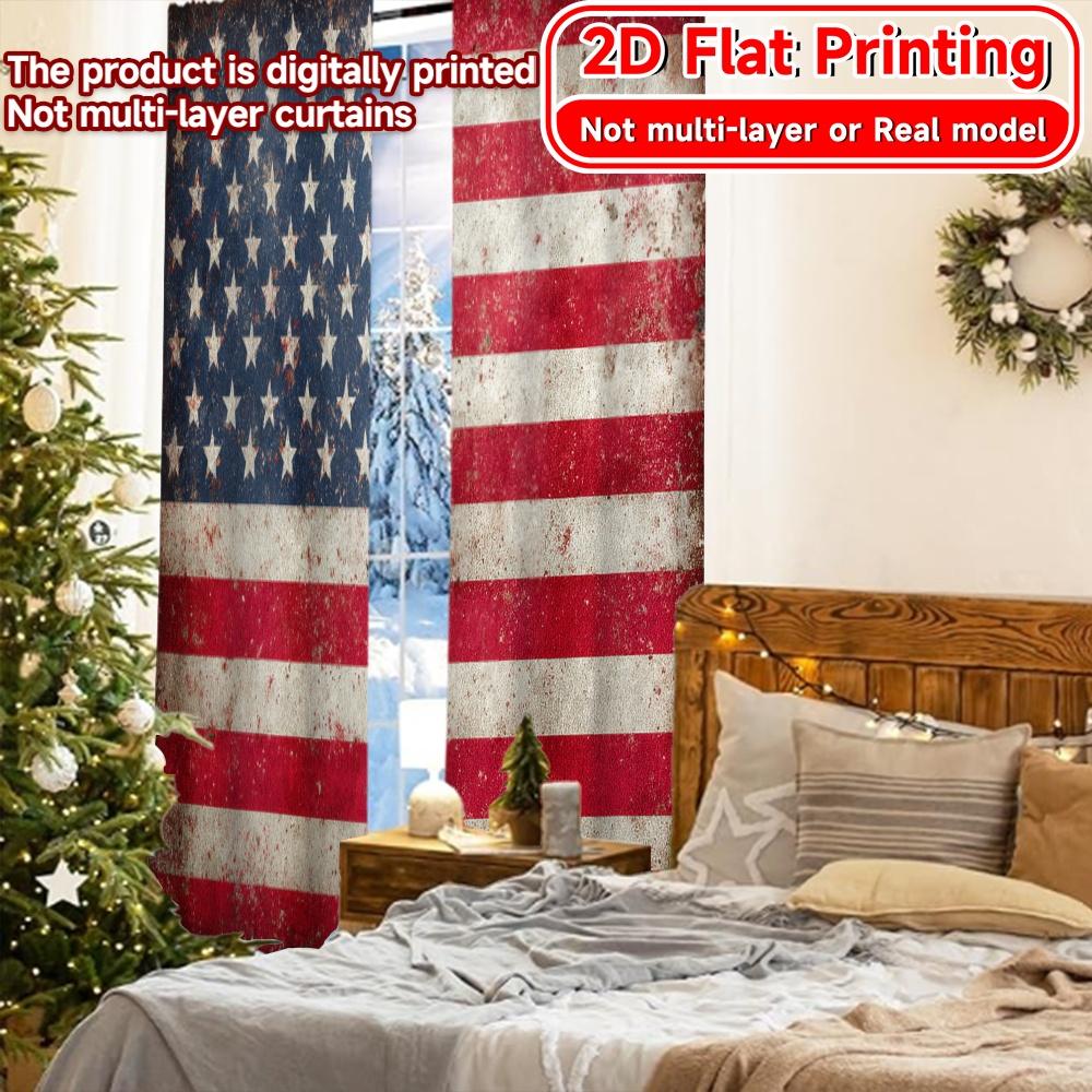 Set Of 2 Flat Printing American Ride Popular Fashionable Curtains Fabric Outdoor Decorations Suitable Bedroom Curtain For Sleeping Area Made Polyester