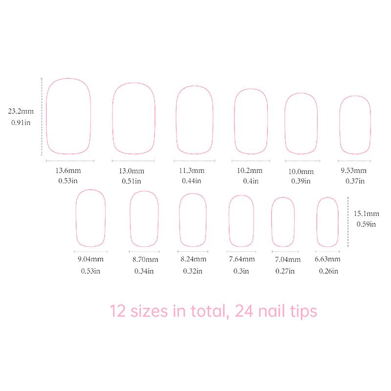 24Pcs Square False Nails For Girls Sweet And Cute Nail Tips Medium Press On Nails Patch Nail Art Decoration