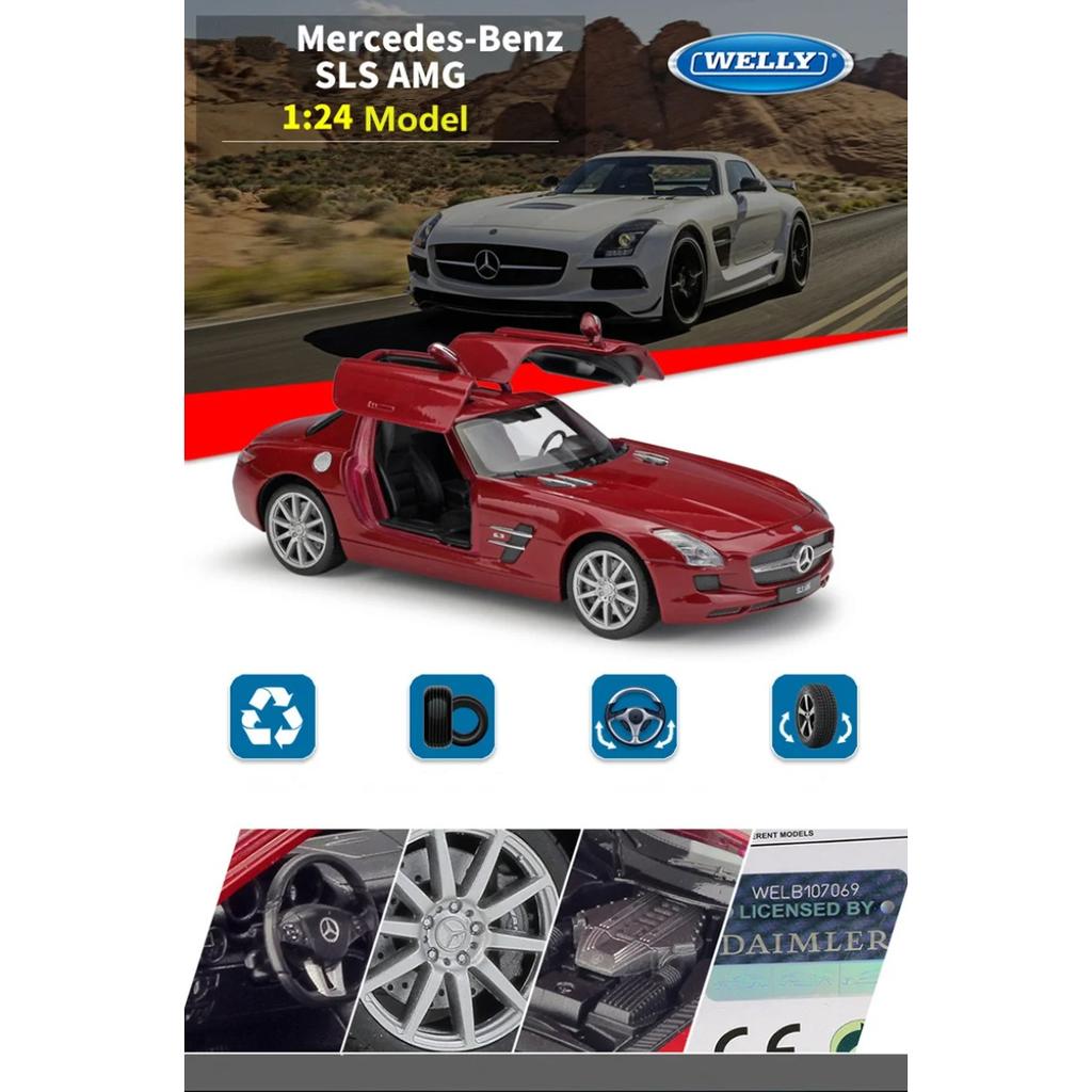 Welly 1/24 Mercedes Benz SLS AMG Alloy Sports Model Diecasts Metal Racing Car Vehicles Model Simulation Collection Kids Toy Gift