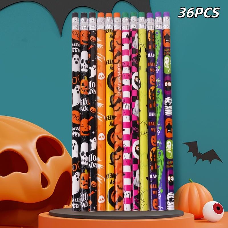 12/24/36 Pcs Halloween Christmas Theme Wooden Pencil Student School Stationery Halloween Party Gifts Supplies For Children